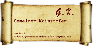 Gemeiner Krisztofer névjegykártya